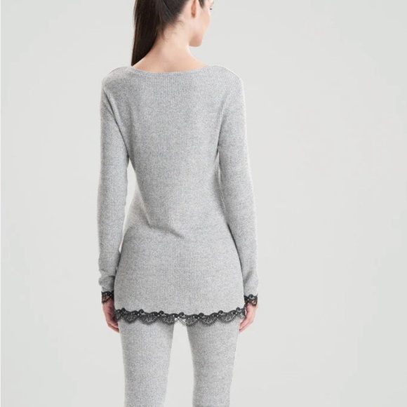 Natori Women's Gray Ulla Lace Trim Ribbed Knit Sleepwear Pajama Top Size M - Picture 3 of 16